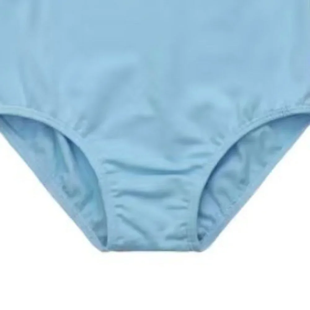 Danskin Childs L 12-14 Long Sleeve Leotard Sky Blue Scoop Neck Bodysuit Dance